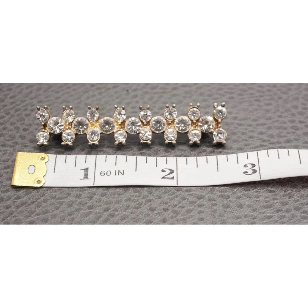 Vintage Old Art Deco Pot Metal Rhinestone Bar Brooch Silver Tone